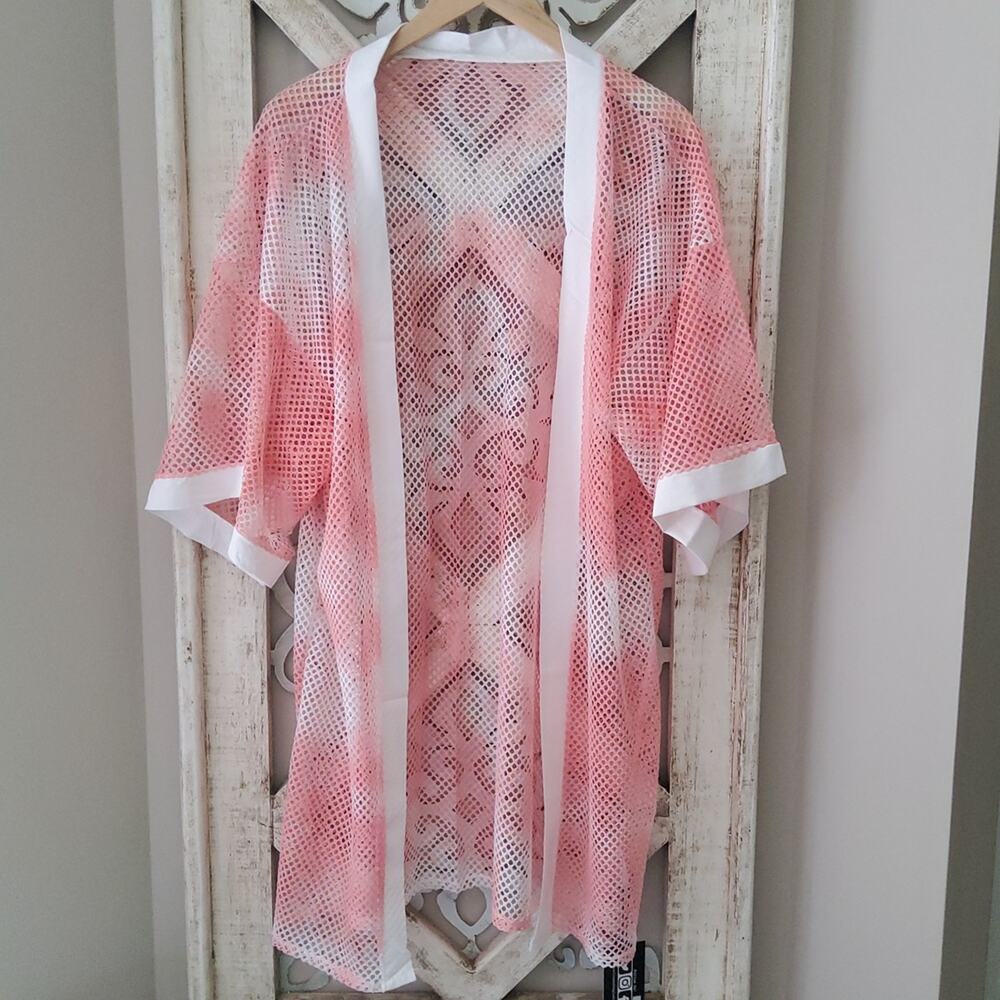 Justin & Taylor Coral Mesh Ruana Kimono Swimsuit Cover Up One Size NWT